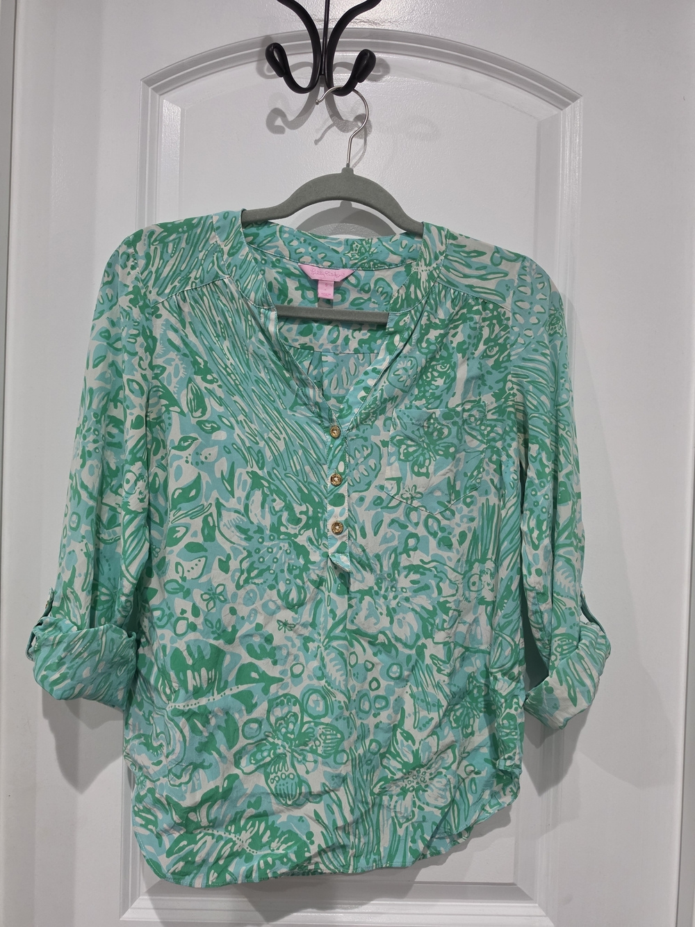 Lilly Pulitzer Green Floral Henley Blouse